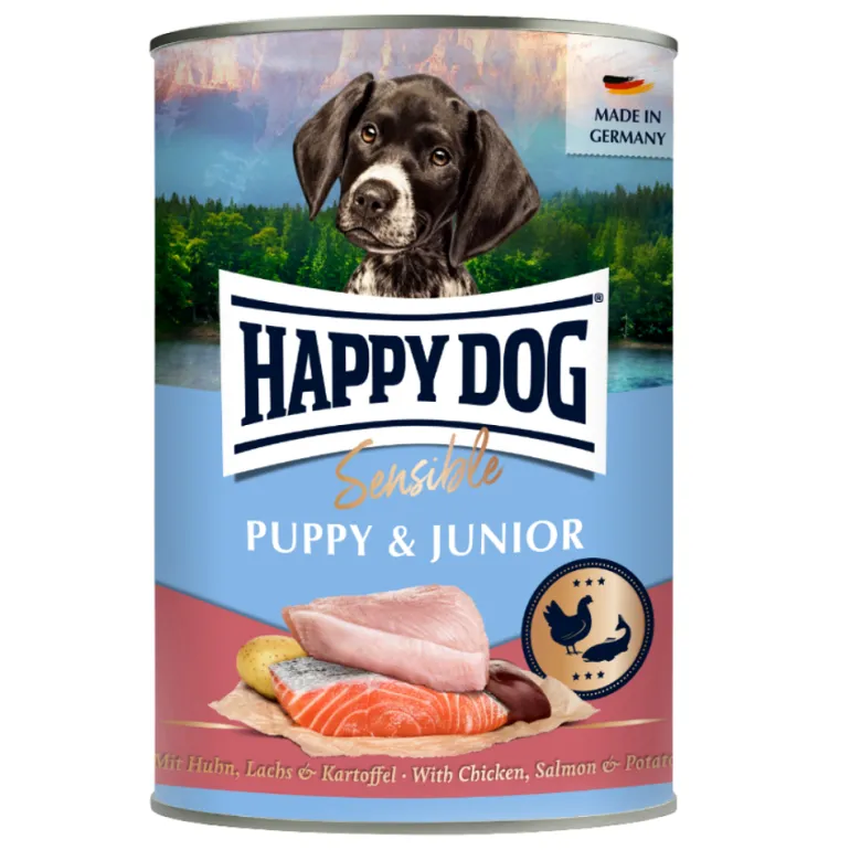 Happy Dog Sensible Puppy Kana-lohi koiranpennun märkäruoka 400 g