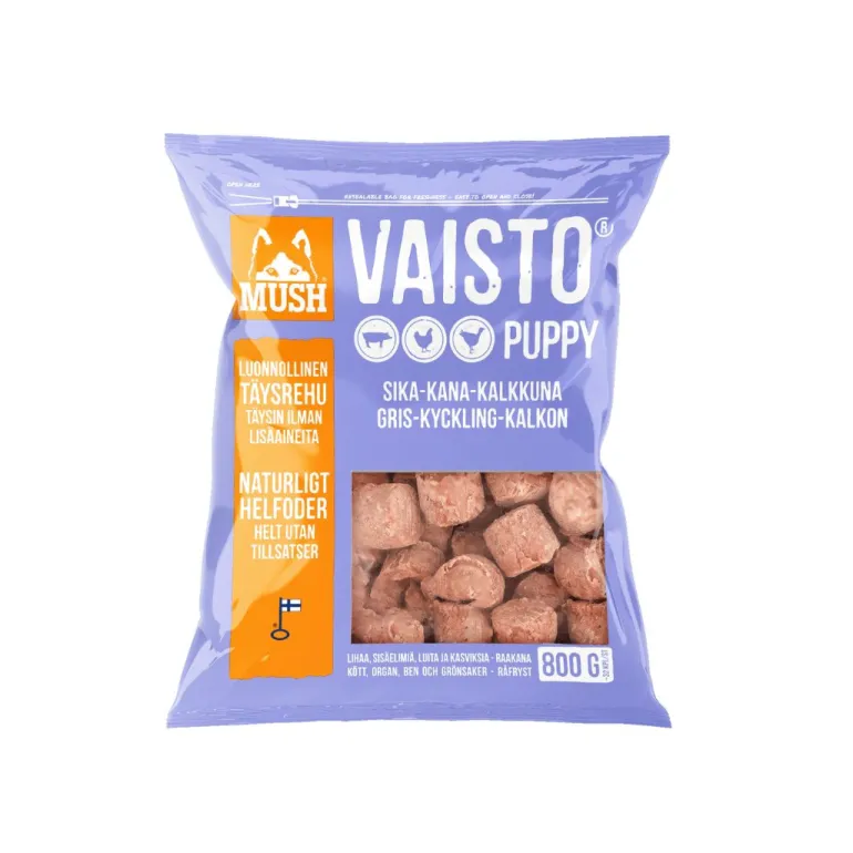 MUSH Vaisto Puppy Vaaleanliila Sika-kalkkuna-kana 800 g