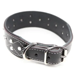 Nahka-Nasta Leveä koiran nahkapanta strasseilla 45mm, musta