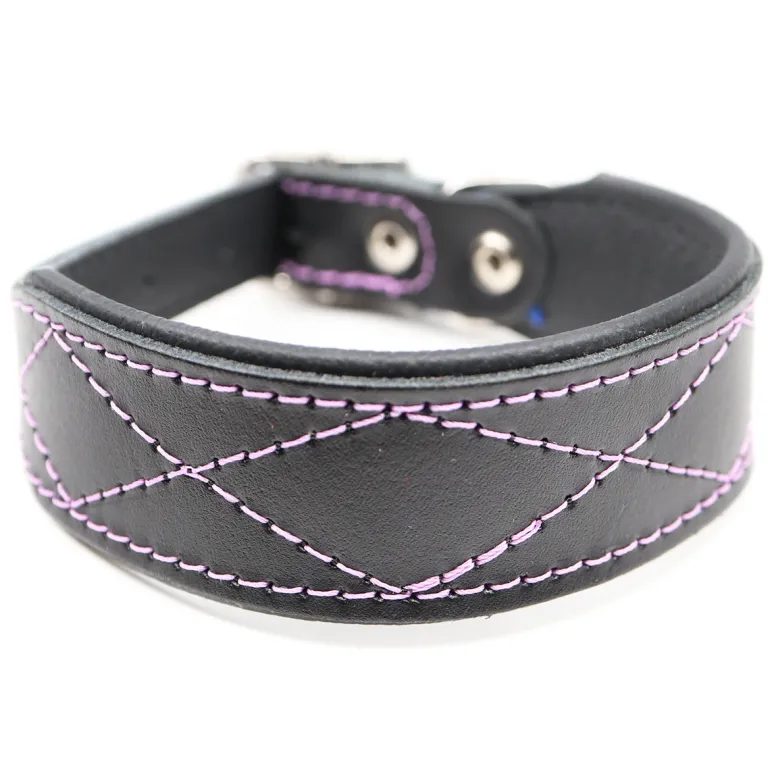 Nahka-Nasta Leveä koiran nahkapanta 35mm, musta-violetti