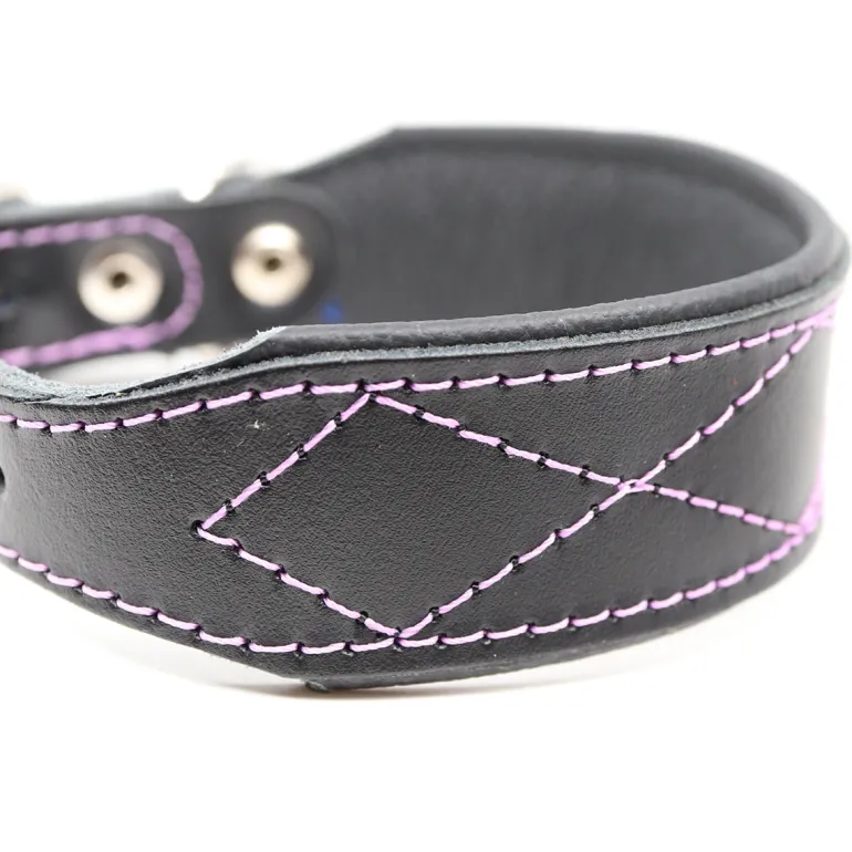 Nahka-Nasta Leveä koiran nahkapanta 35mm, musta-violetti