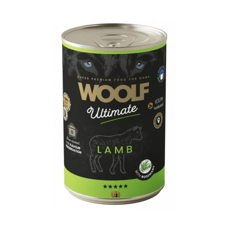 Woolf Ultimate Canned Dogfood - lammas & rosmariini, 400g